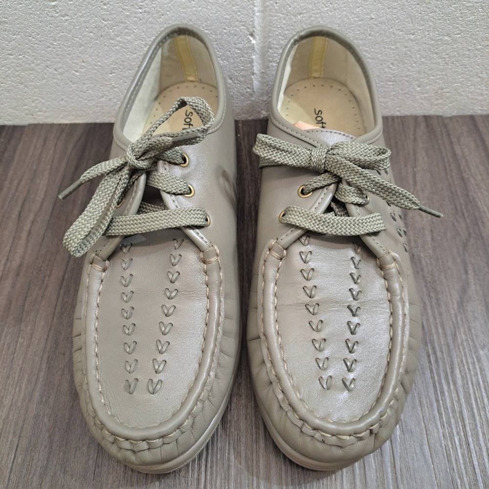 Softspots Women's Size 11 Wide Gray Leather Moccasin Lace Up Comfort Shoes - Picture 3 of 7